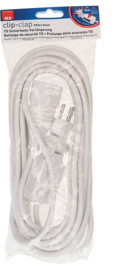 Rallonge TD H05VV-F3G1.0 5m blanc clip-clap OCP type 12 / type 13