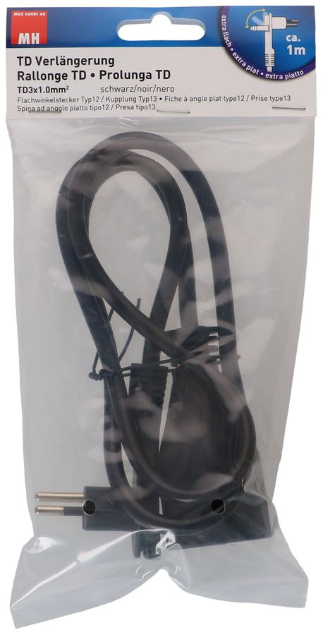 Prolunga TD H05VV-F3G1.0 1m nero ad angolo piatto tipo 12
