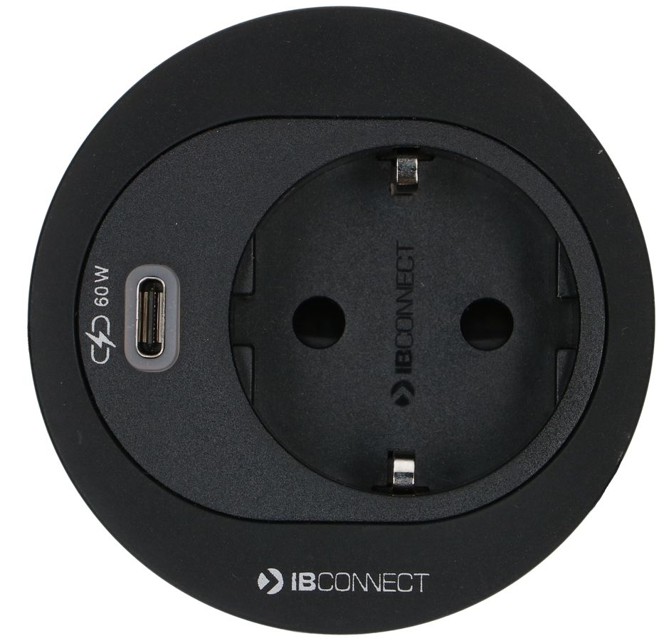 ATOM presa multipla nero 1x Schuko 1x USB-C 60W