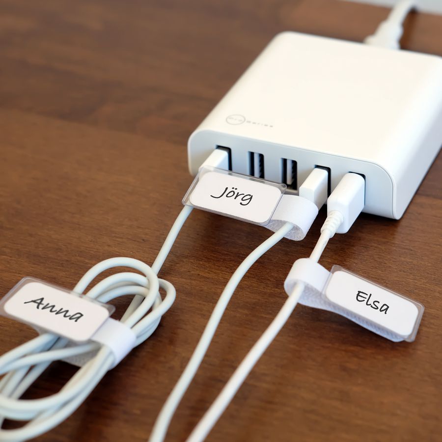 mini attache-câbles en scratch blanc avec étiquette blanc/10 pcs.