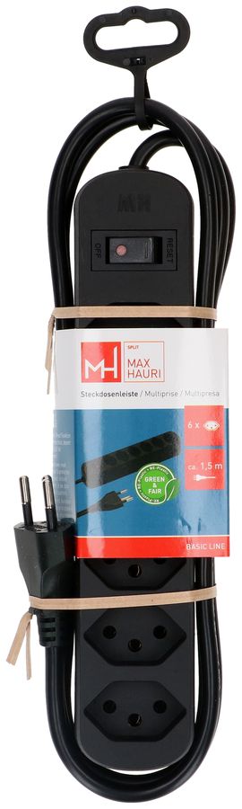multiprise Basic Line 6x type 13 nr interrupteur 1.5m Green+Fair