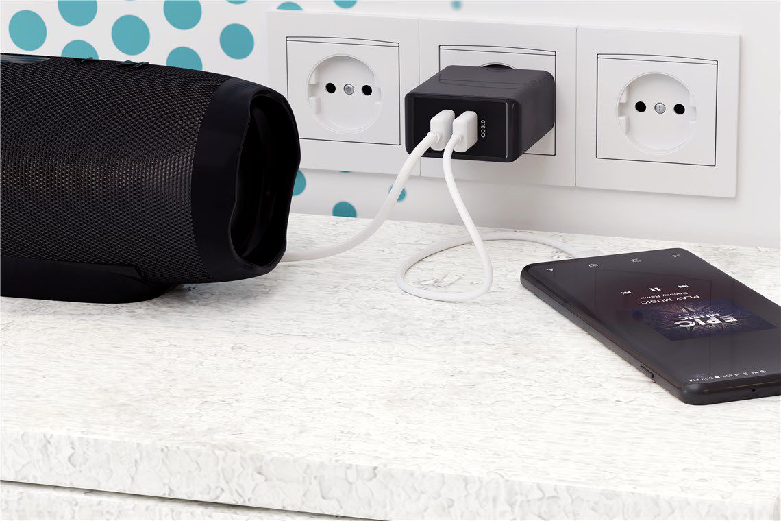 adattatore di ricarica rapida dual USB 2x USB-A QC 28W nero