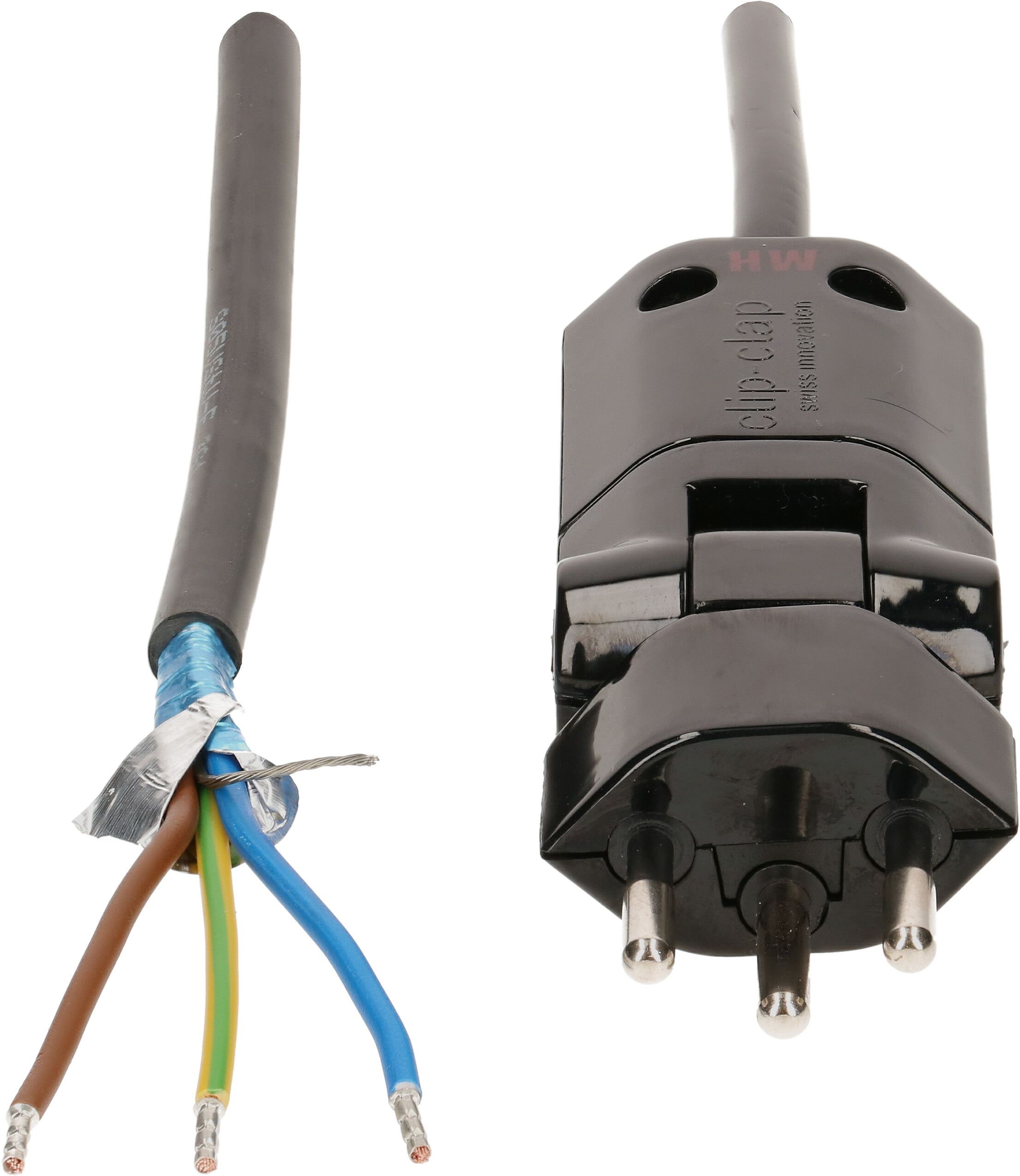 Câble secteur 3G1.0 3m noir blindé avec type 12 clip-clap