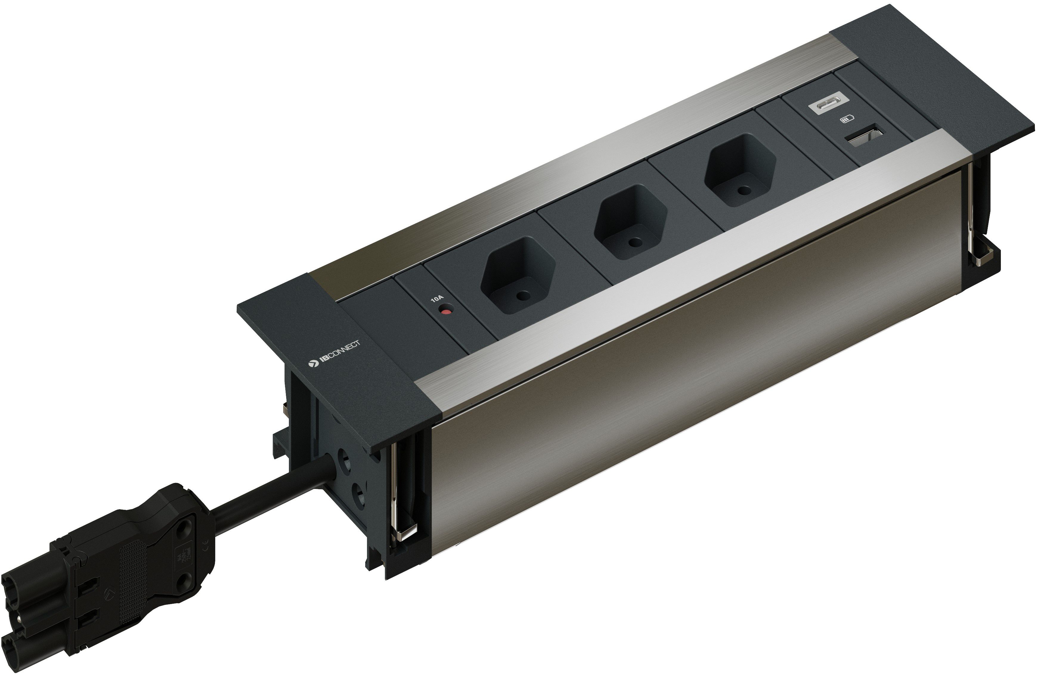 INTRO2.0 bloc multiprise anodisé 3x type 13 1x USB-A/C