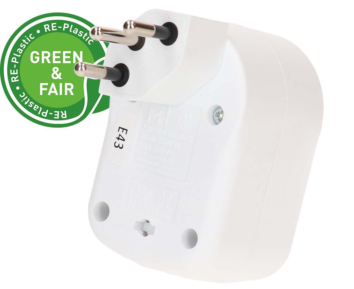multi adaptateur ADAPT 2x type 13 blanc rotatif Green+Fair