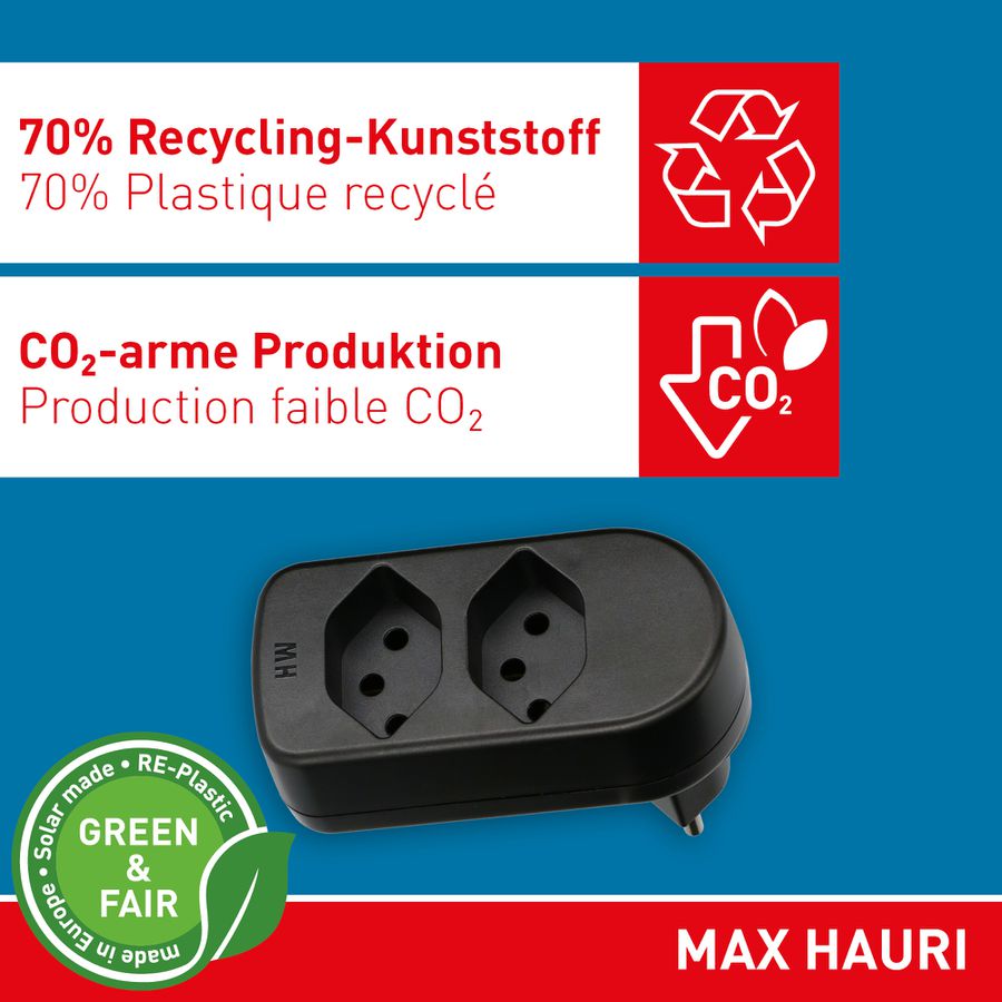 multi adaptateur ADAPT 2x type 13 noir rotatif Green+Fair