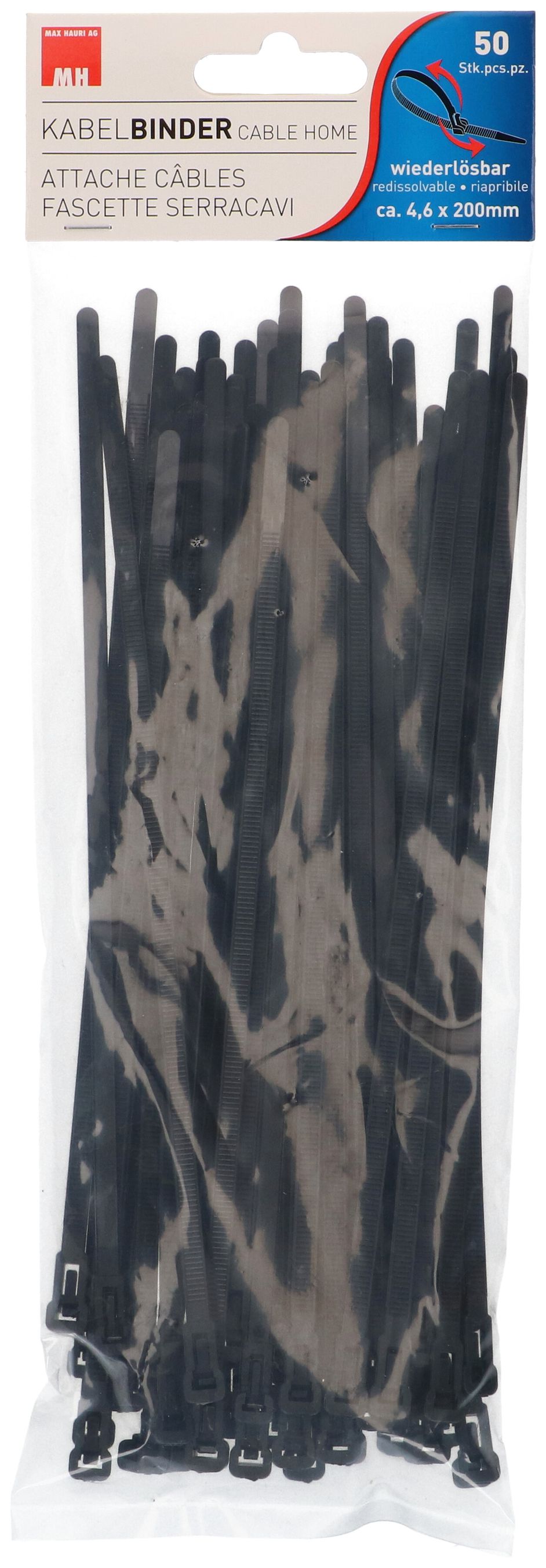 attache câbles redissolvable 4.6x200mm noir / 50 pièces