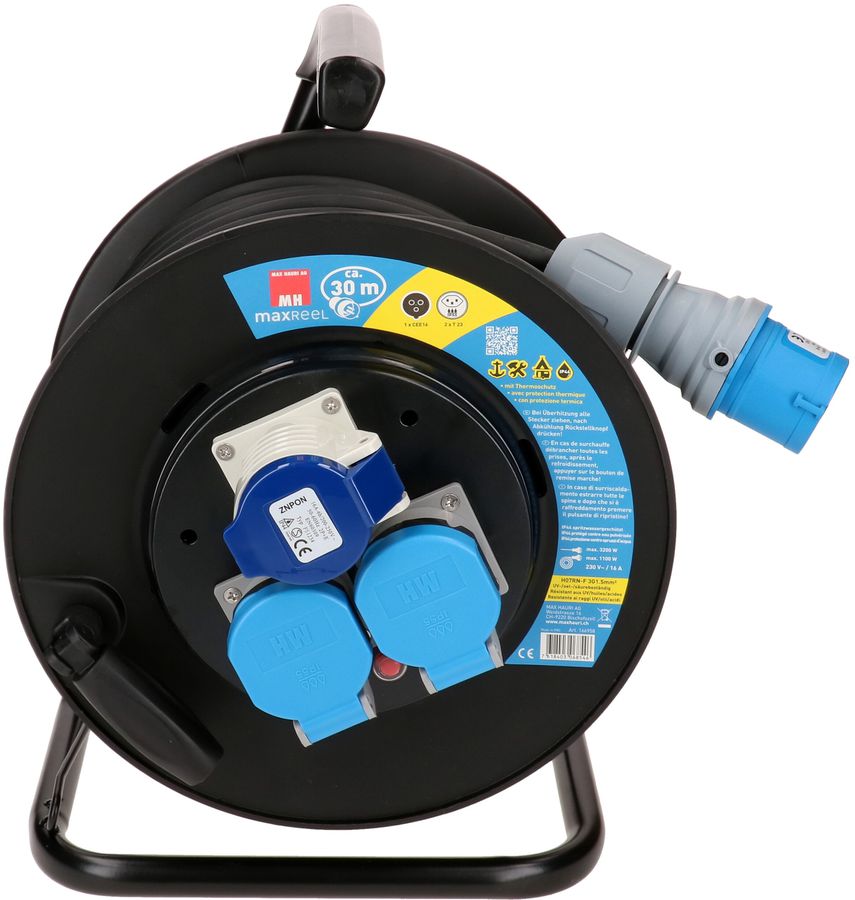enrouleur de câble 2x type 23 IP55 1x CEE16-3 30m noir