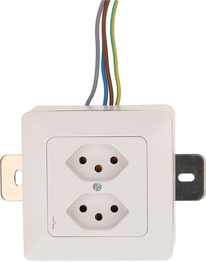 Steckdose 2x Typ 13 1S AP mit Montagebügel priamos weiss