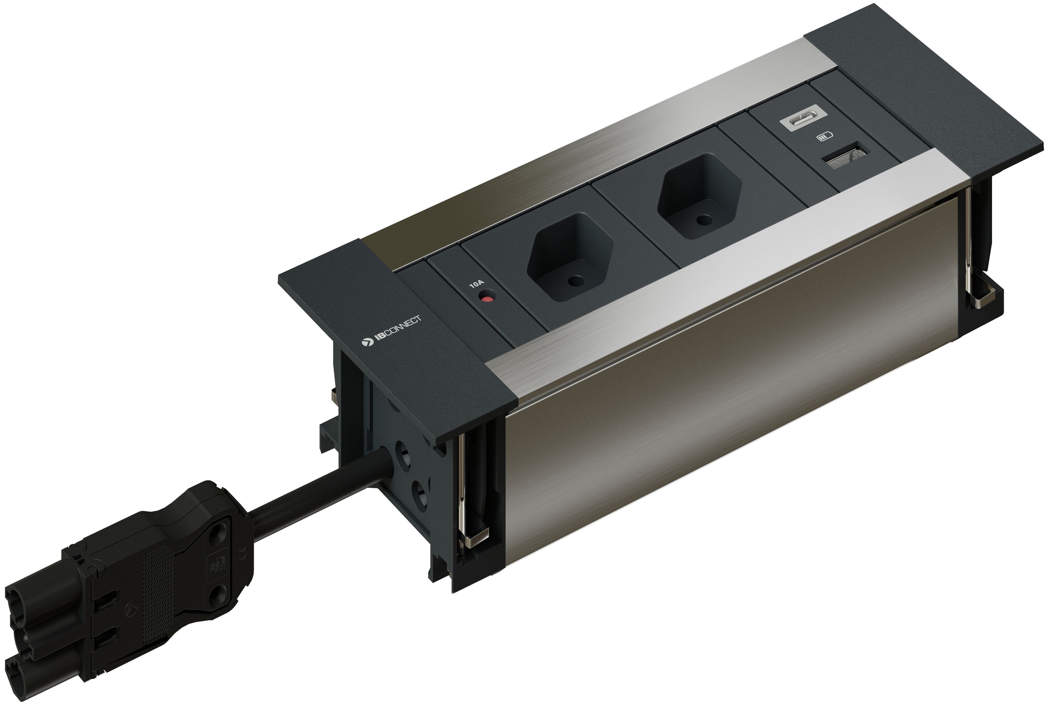 INTRO2.0 bloc multiprise anodisé 2x type 13 1x USB-A/C