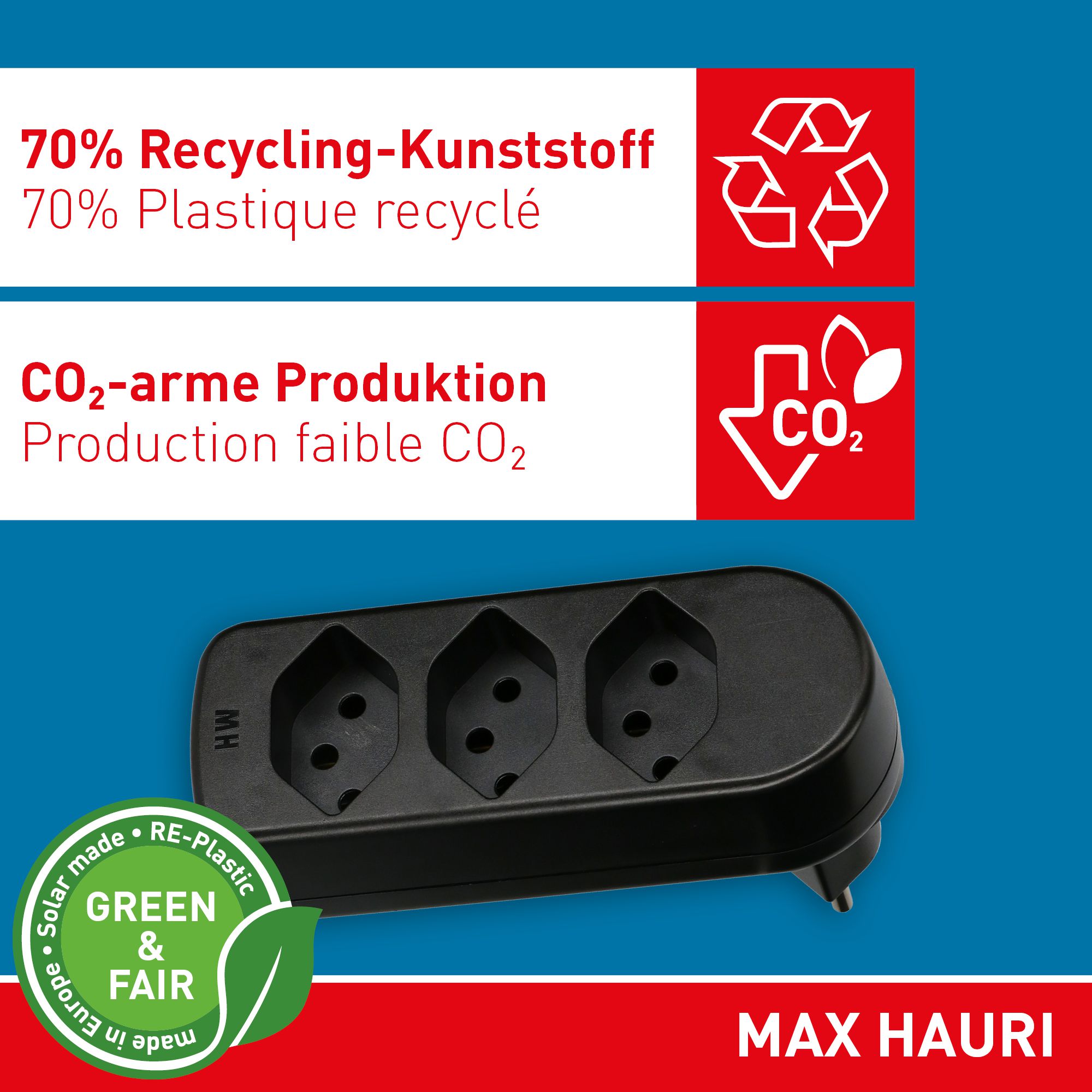 multi adaptateur ADAPT 3x type 13 noir rotatif Green+Fair