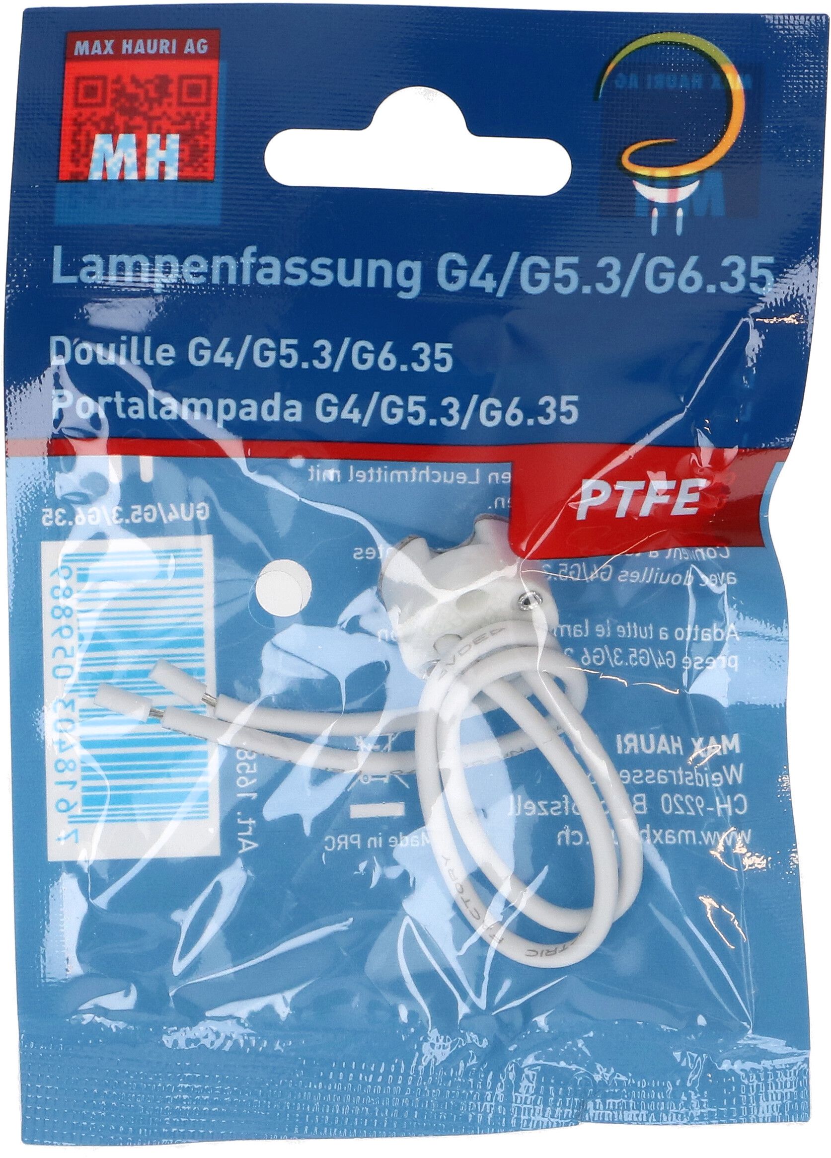 portalampada per alogena G4/G5.3/G6.35 cavetto PTFE 140mm