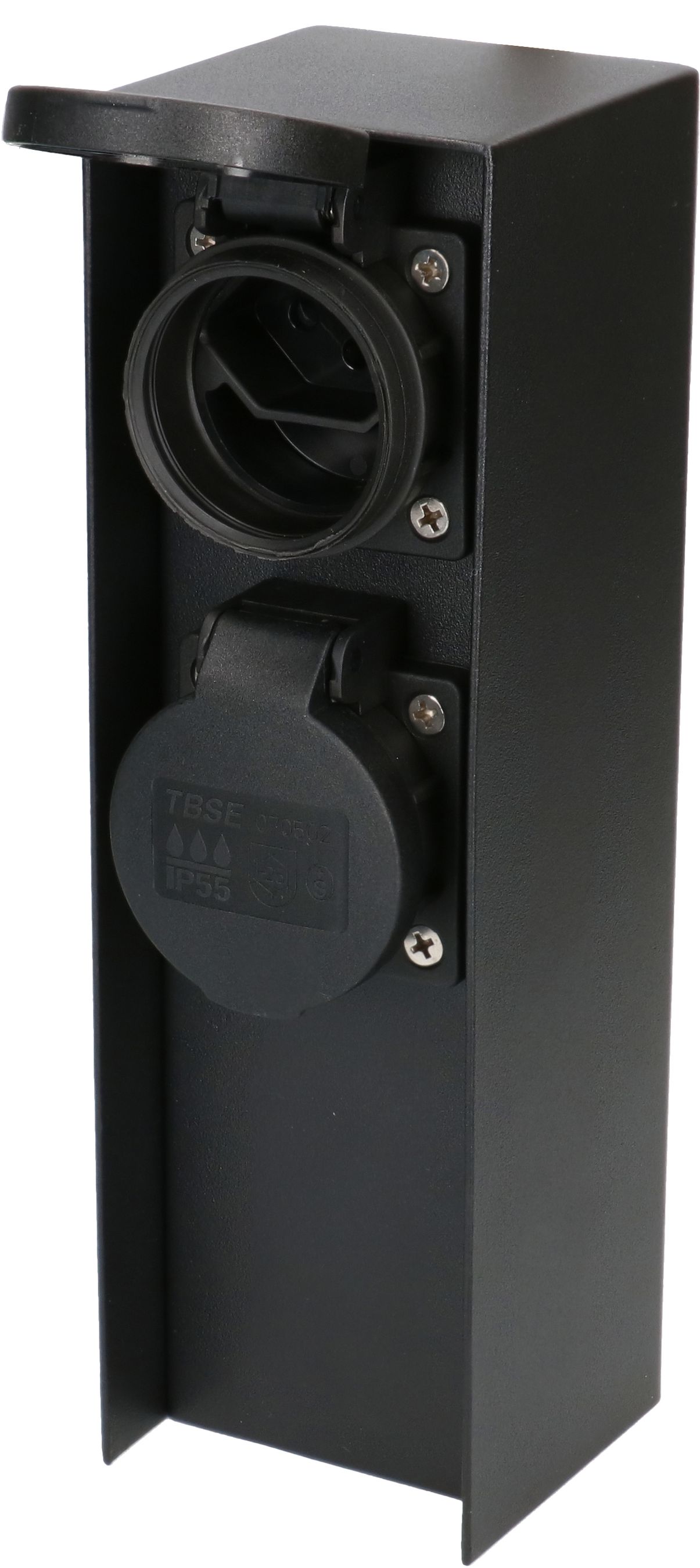 colonne de prises de jardin 2x type 13 IP55 acier noir mat