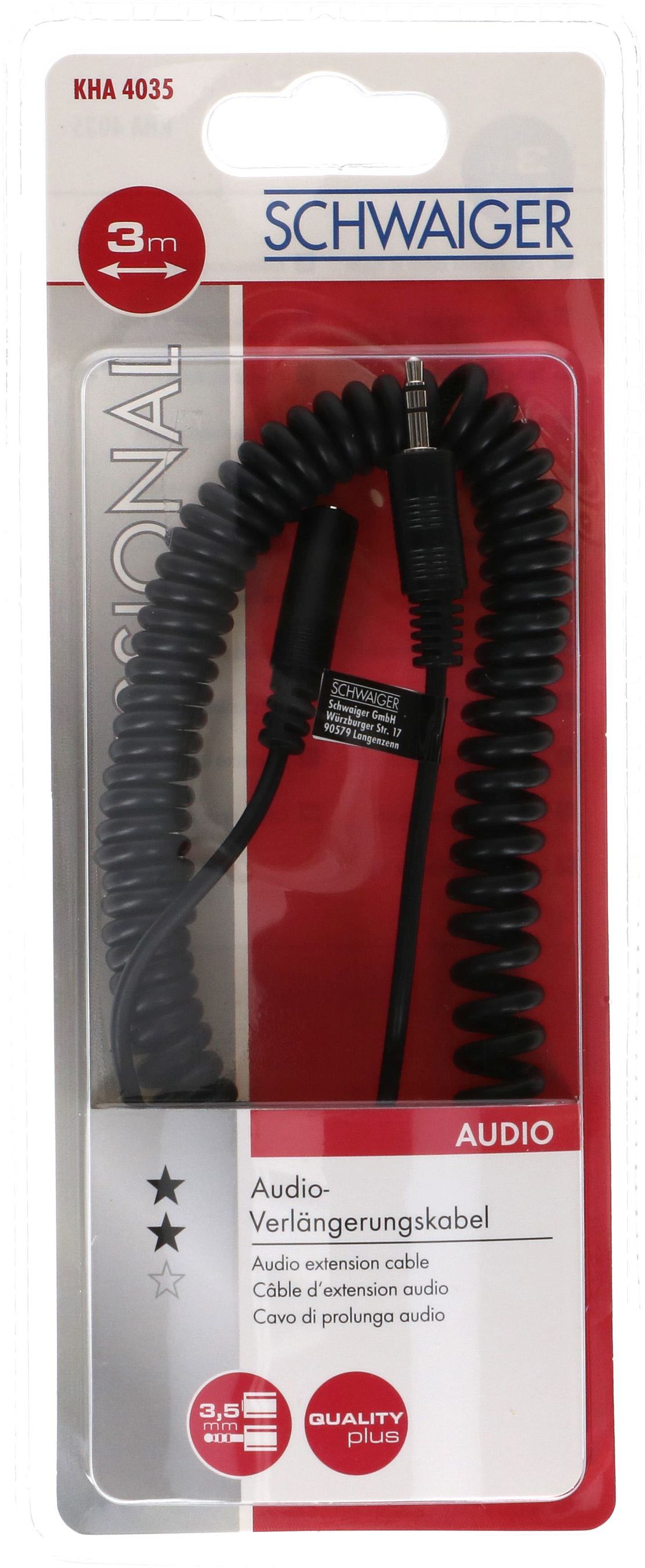 rallonge audio stéréo fiche/prise jack en spirale 3m noir