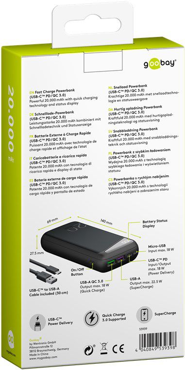 Powerbank 20000mAh QC/PD