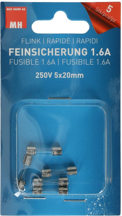 fusibile 1.6A rapido 250V 5x20mm / 5 pezzi