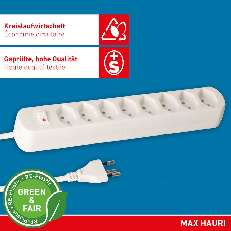 multiprise Basic Line 8x type 13 bc interrupteur 1.5m Green+Fair