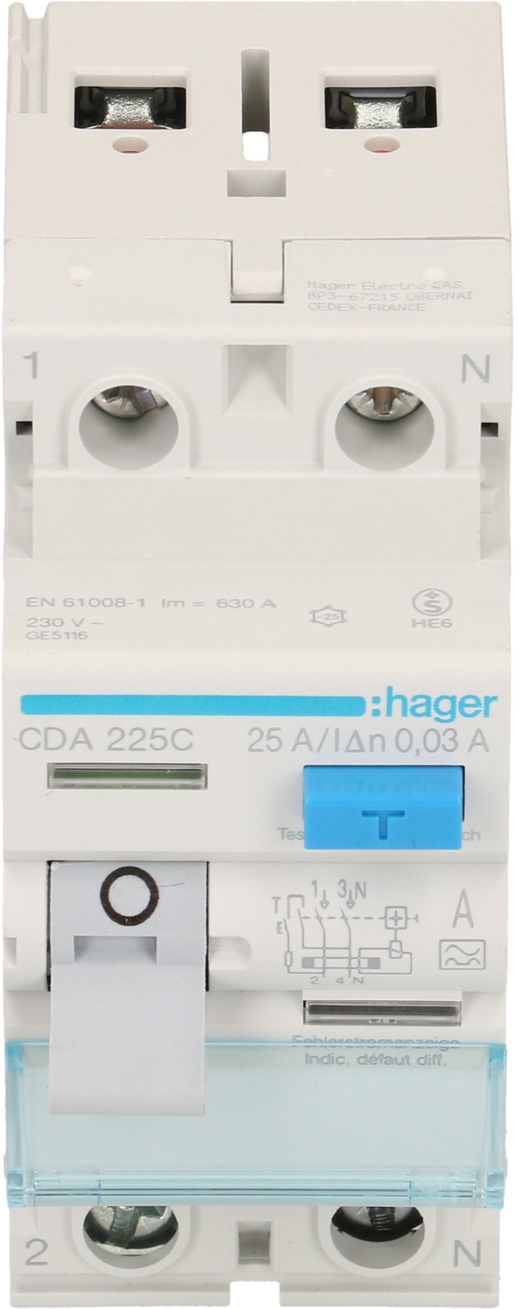 interrupteur différentiel 1P+N 25A 30mA type A 6kA