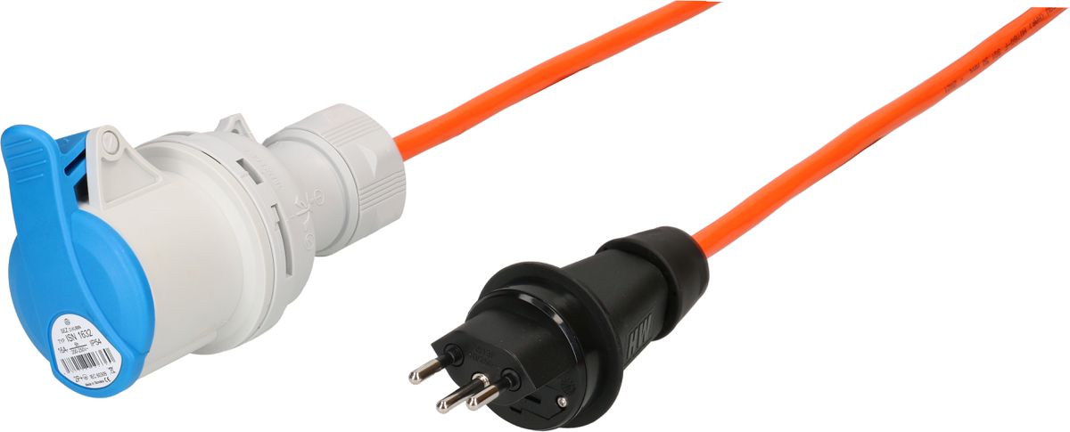 câble adaptateur type 13 IP55 + fusible 10A / CEE16-3 bleu 1.5m