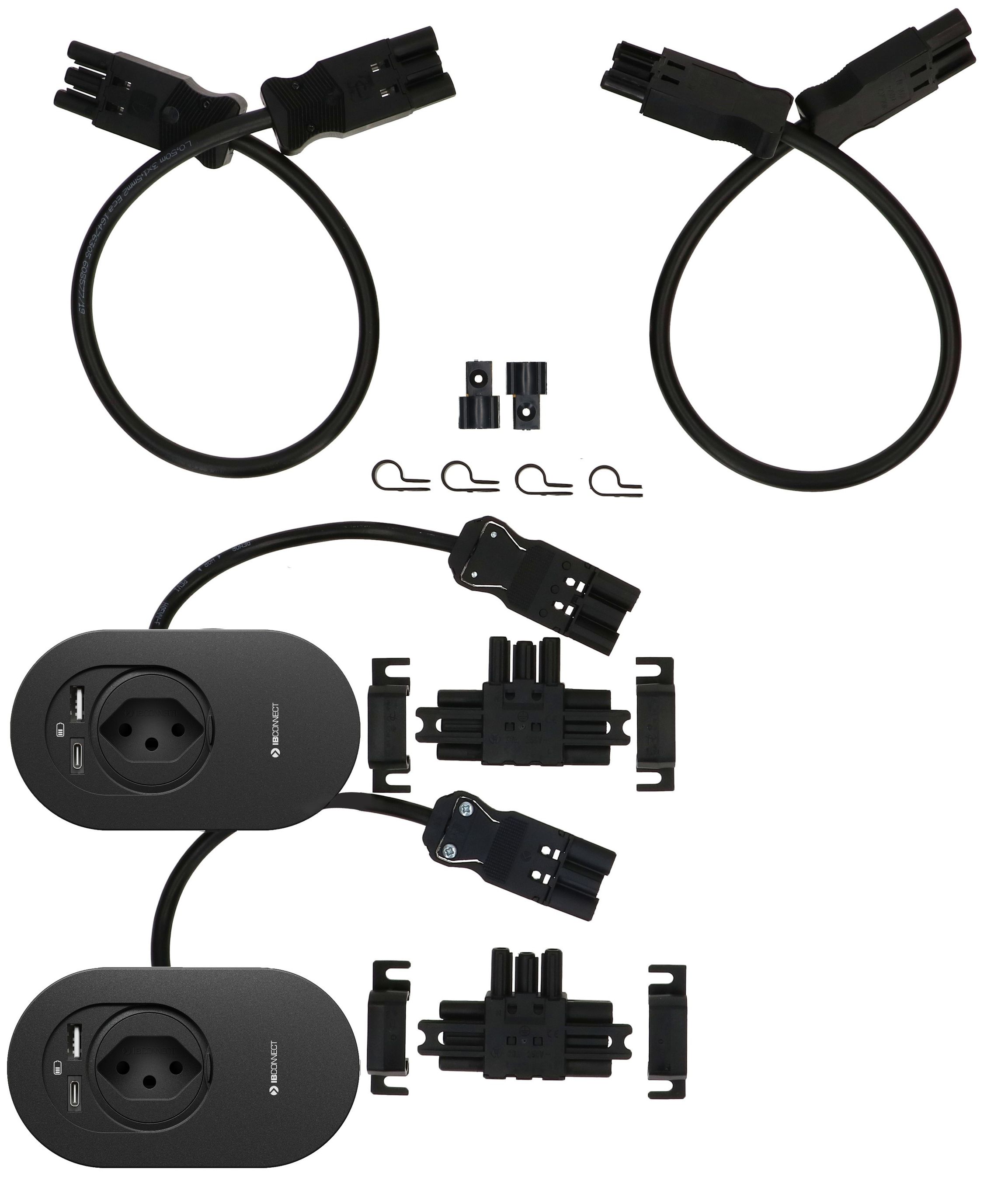 Twin set d'extension ORBIT bloc multiprise noir type 13 USB-A/C