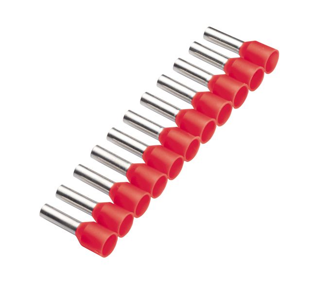 Cosse tubu. à sertir iso. 1mm²/8mm cuivre électroly. étamé rouge