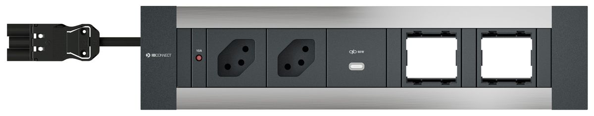 INTRO2.0 presa multipla anodizz. 2x tipo 13 1x USB-C 60W 2x vuoto