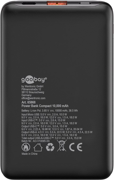 Powerbank 10000mAh QC/PD compact avec affichage d'état