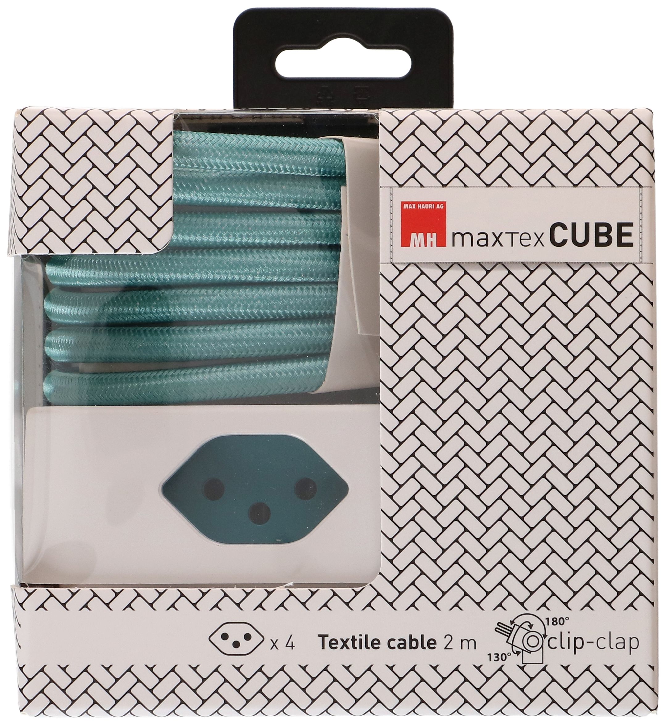 Steckdosenleiste Cube 4x Typ 13 weiss / türkis 2m clip-clap