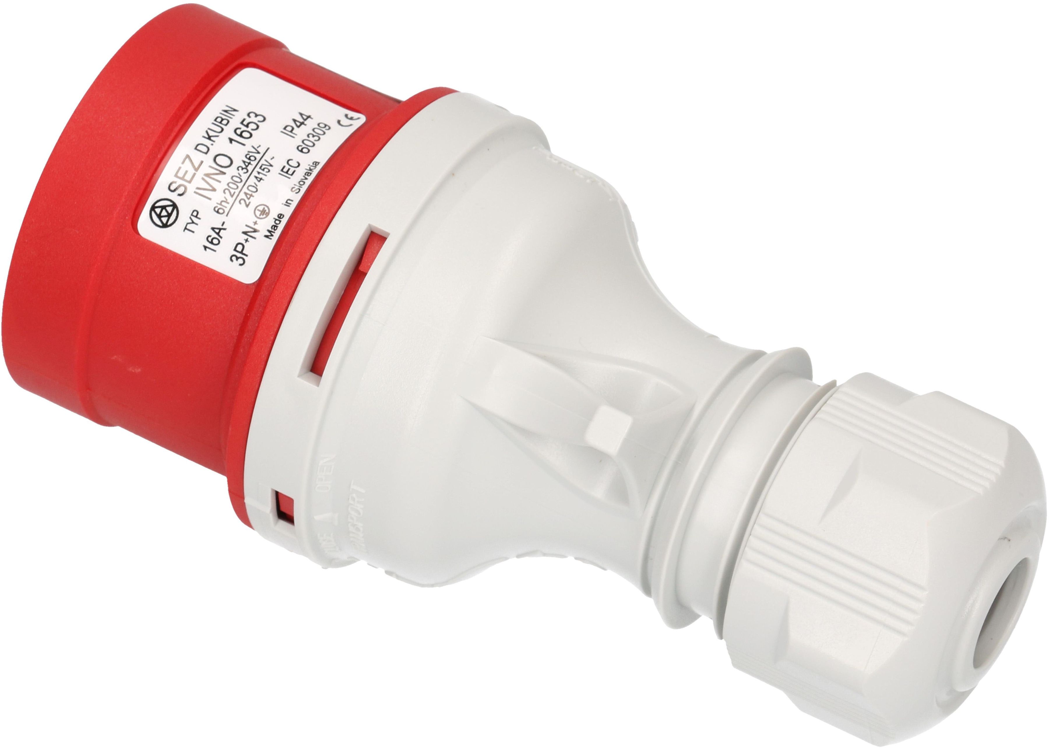 fiche CEE avec inverseur de phase 3P+N+E 400V/16A rouge IP44