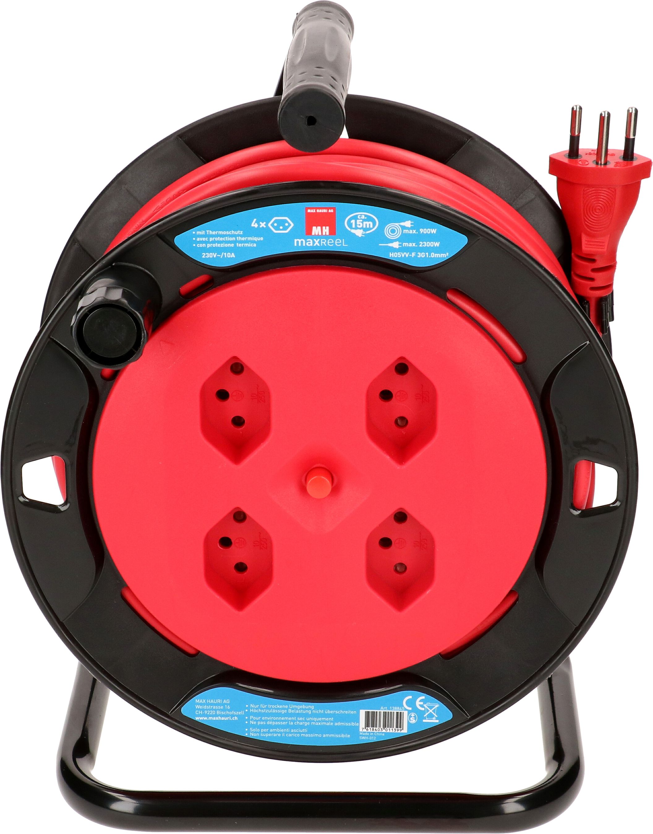 enrouleur de câble 4x type 13 15m rouge noir