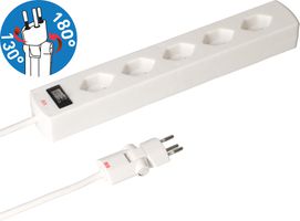 multiprise Safety Line 5x type 13 90° BS blanc interr. 2m cli.