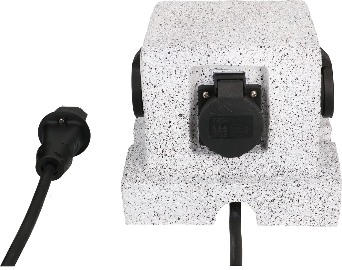 prises de jardin 4x type 13 IP55 blanc aspect pierre