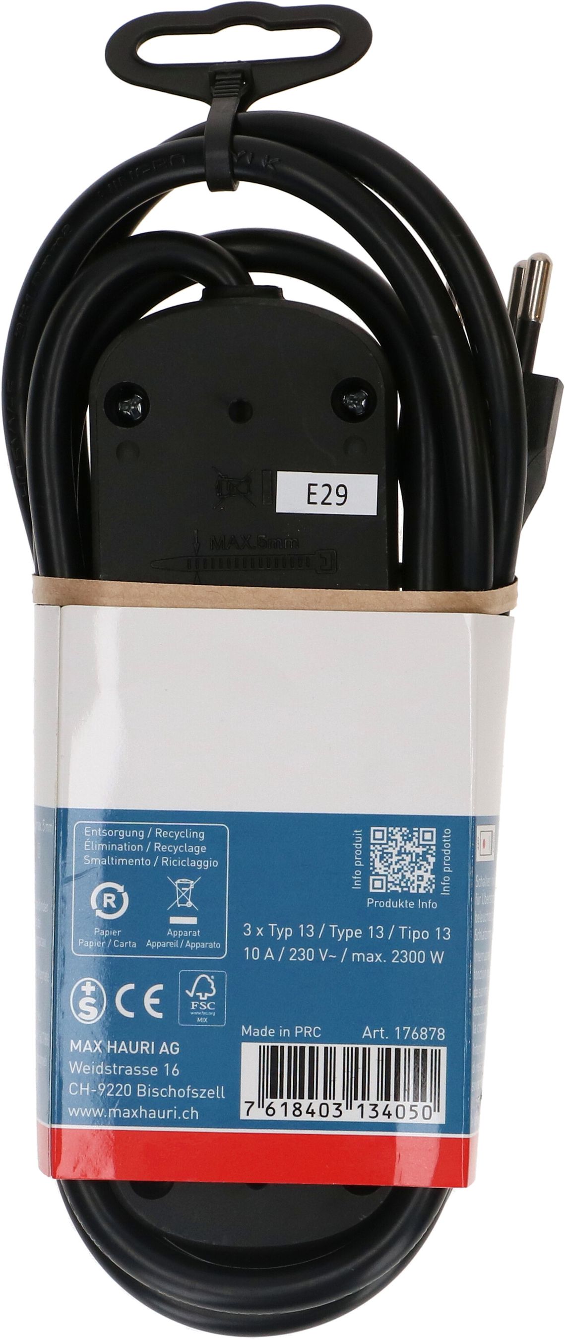 multiprise Basic Line 3x type 13 nr interrupteur 1.5m Green+Fair