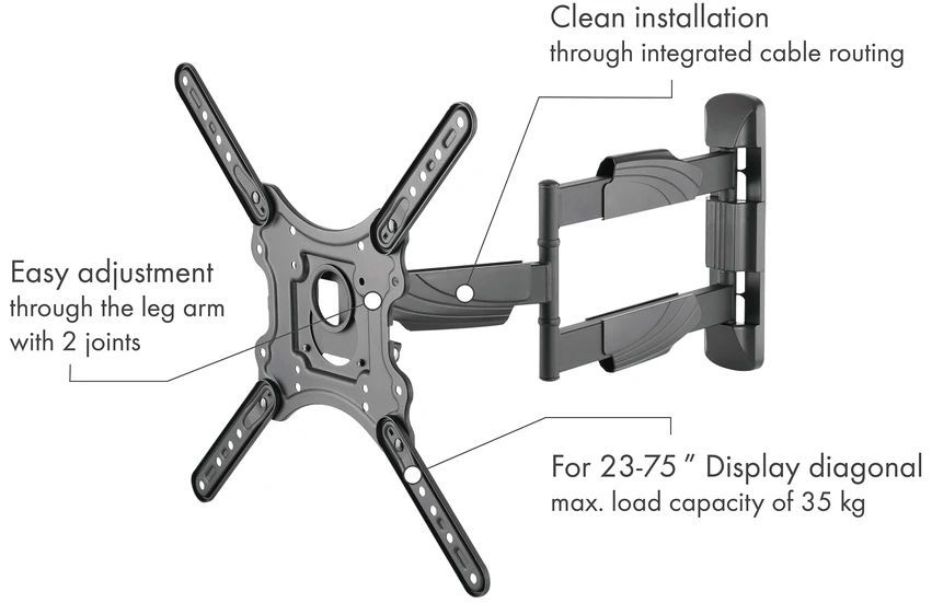 support TV mural MOTION 4 noir jusqu'à 35kg avec 3 articulations