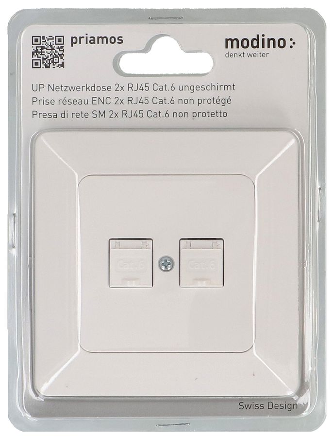 prise réseau 2x RJ45 cat.6 non blindé ENC priamos blanc