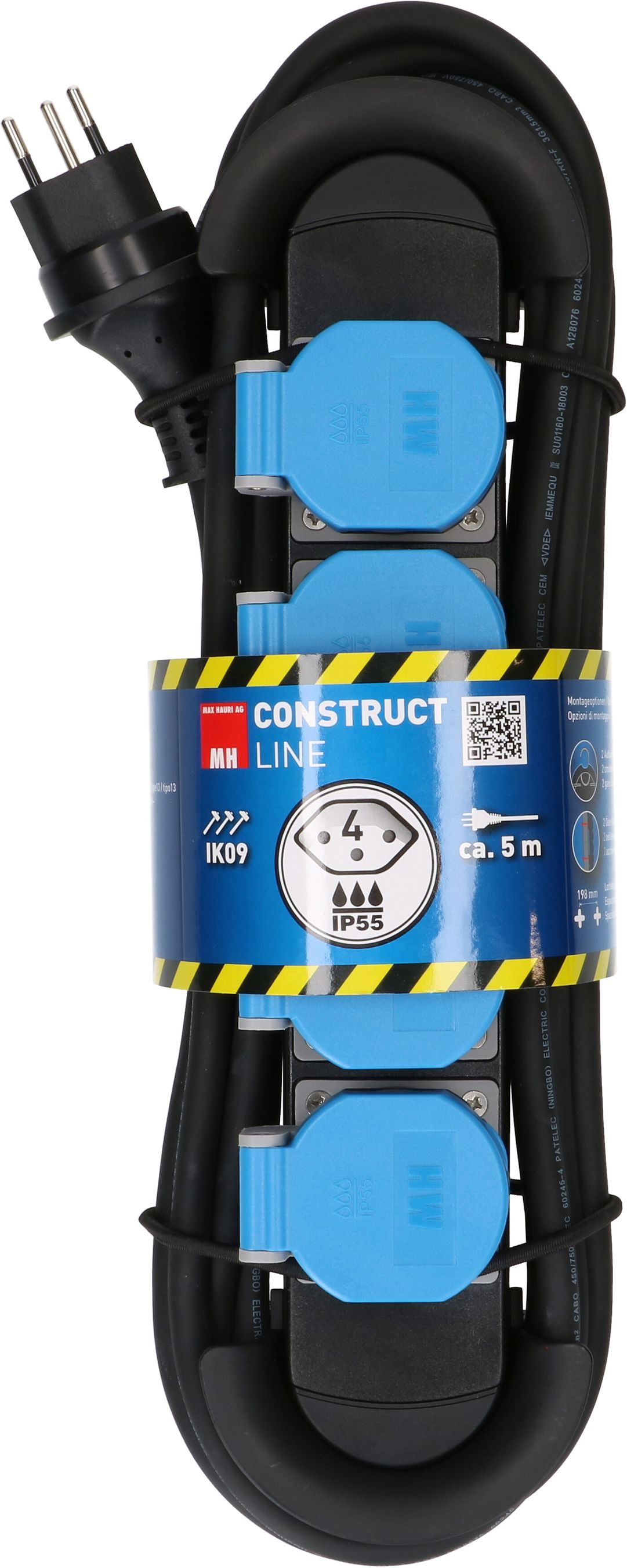 multiprise Construct Line 4x type 13 IP55 noir/bleu 5m