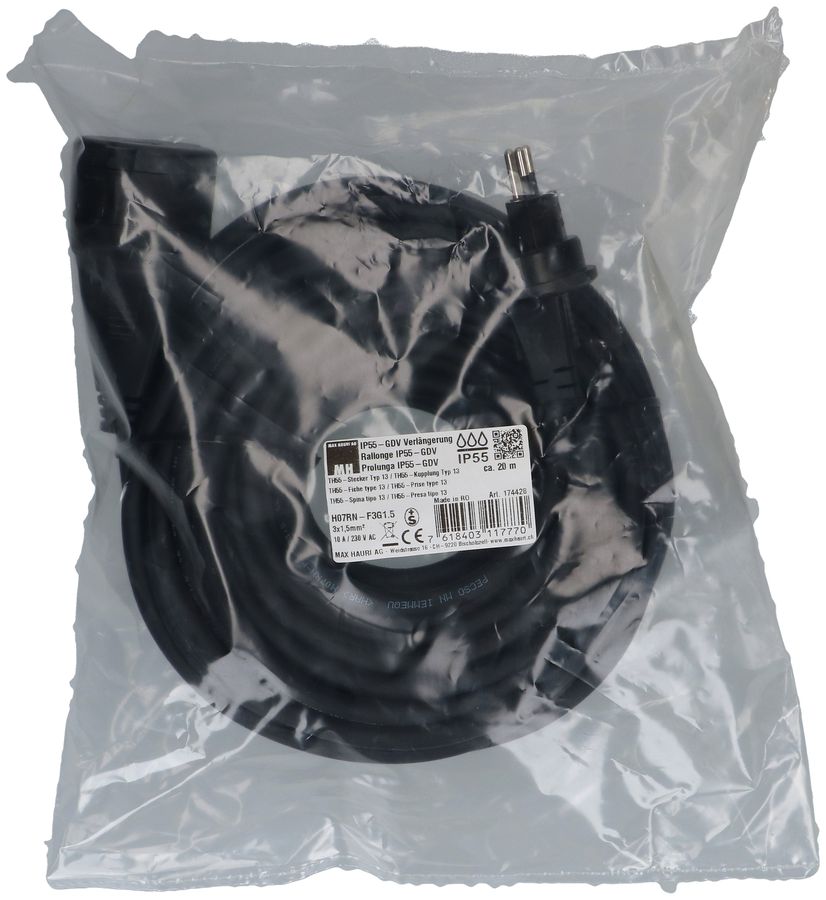 IP55 rallonge GDV H07RN-F3G1.5 20m noir type 13 / type 13