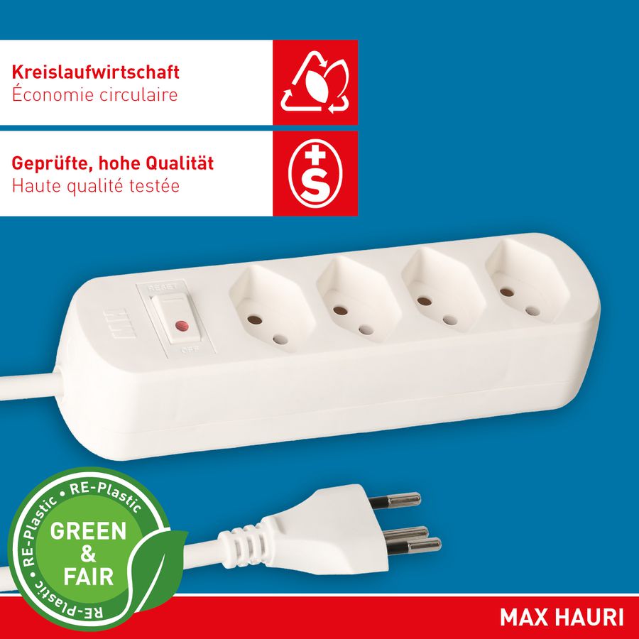 multiprise Basic Line 4x type 13 bc interrupteur 1.5m Green+Fair