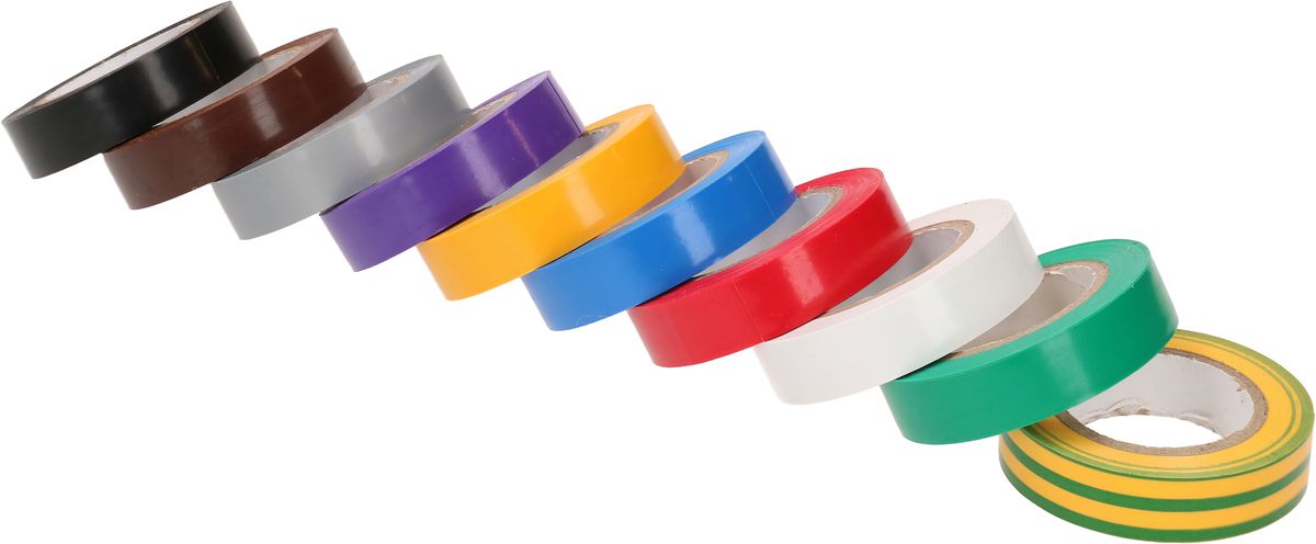 Ruban isolant universel 10 couleurs L=10m B=15mm film PVC