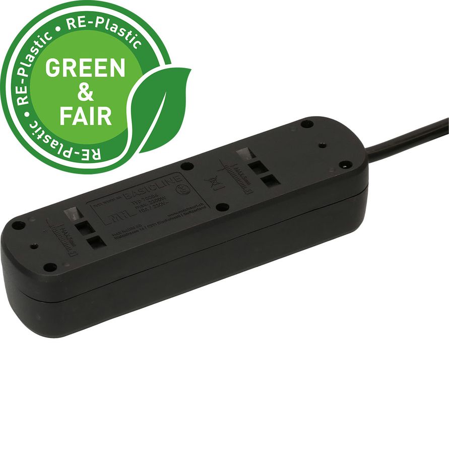 multiprise Basic Line 4x type 13 nr interrupteur 1.5m Green+Fair