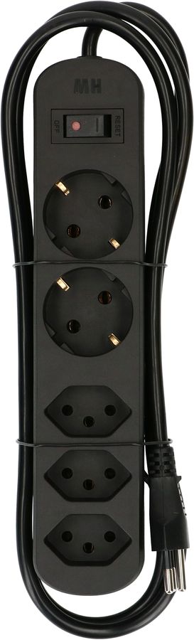 multiprise Basic Line 3x Type 13 2x Schuko noir interrupteur 1.5m