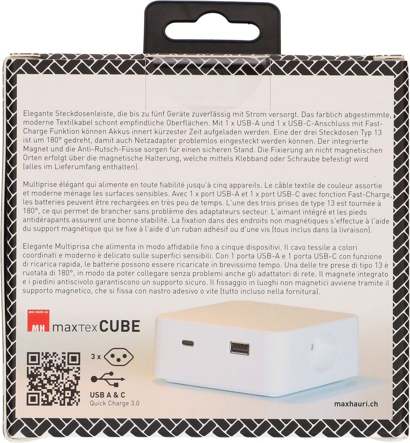 multiprise Cube 3x type 13 blanc / blanc USB 2m clip-clap