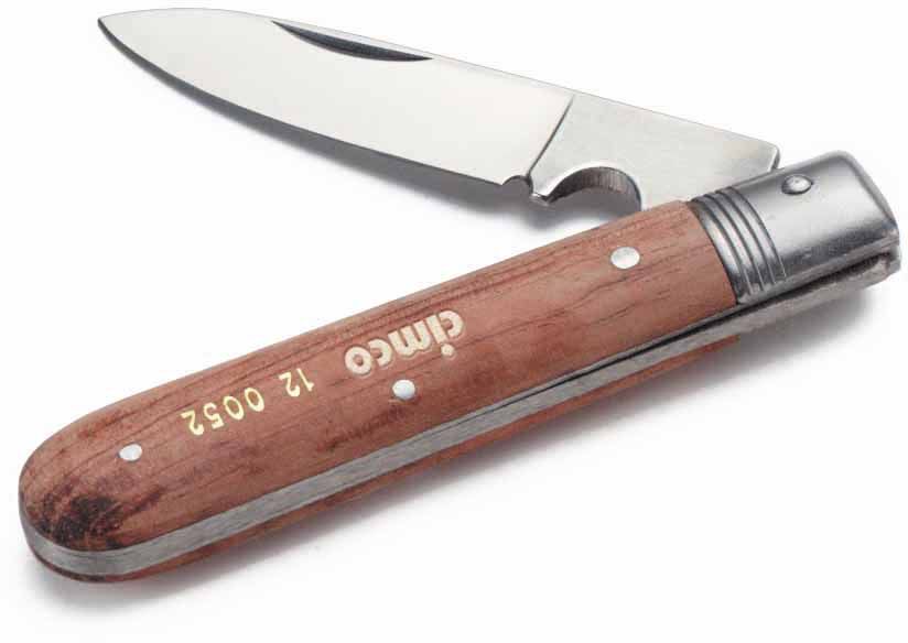 Couteau pour câbles avec coques en bois lame et grattoir 1 pièce