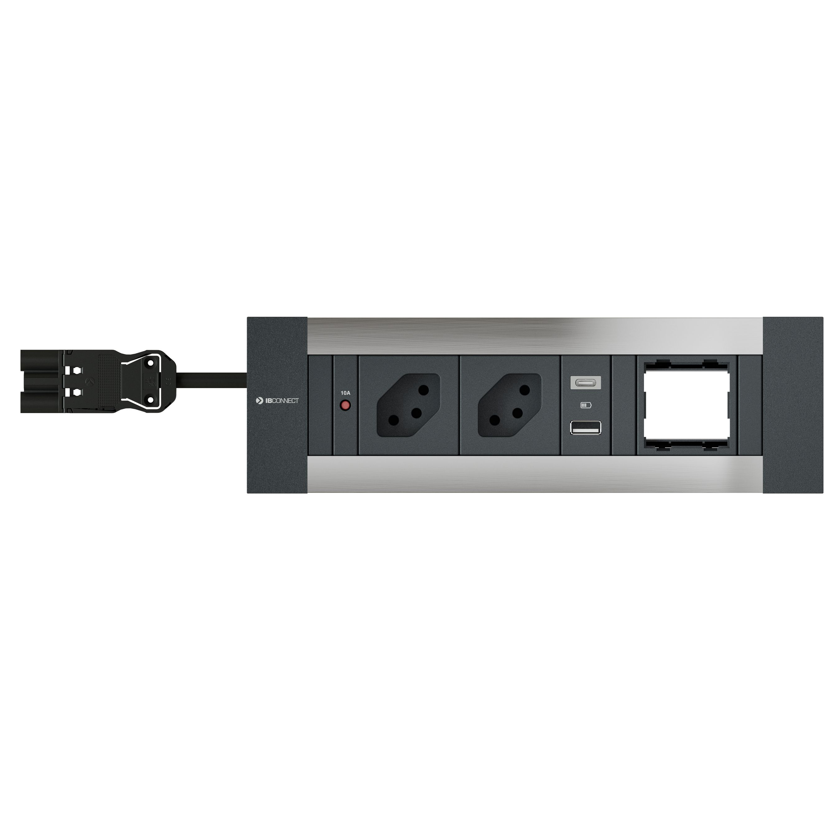 INTRO2.0 bloc multiprise anodisé 2x type 13 1x USB-A/C 1x vide