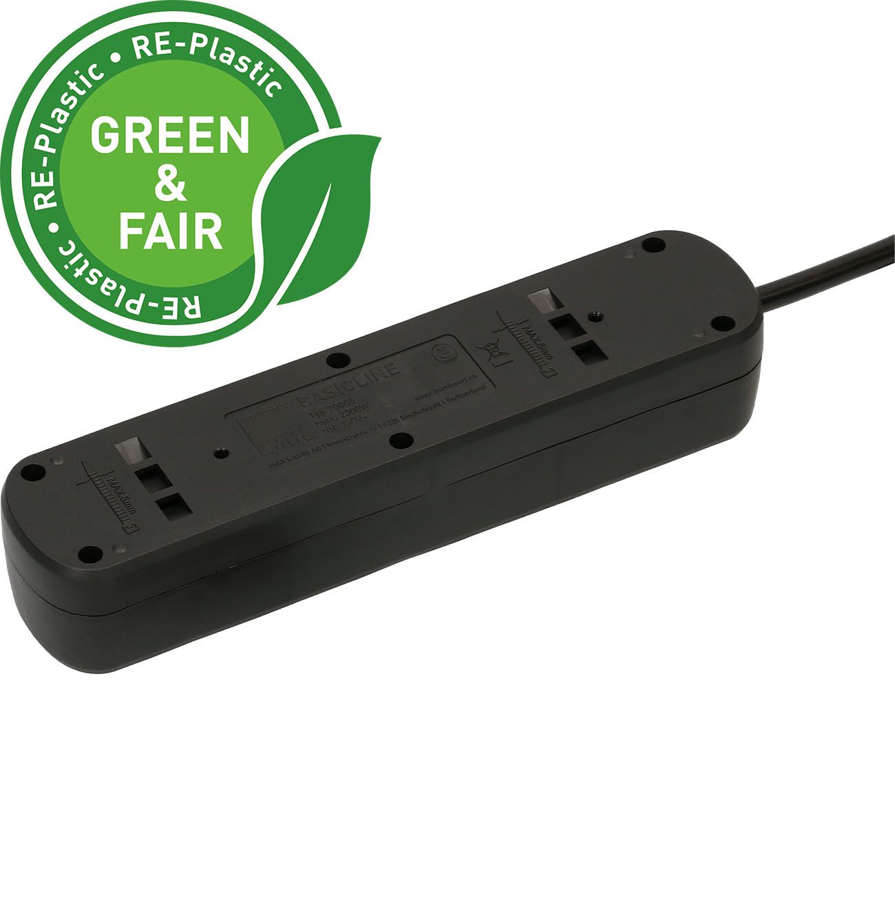 multiprise Basic Line 5x type 13 nr interrupteur 1.5m Green+Fair