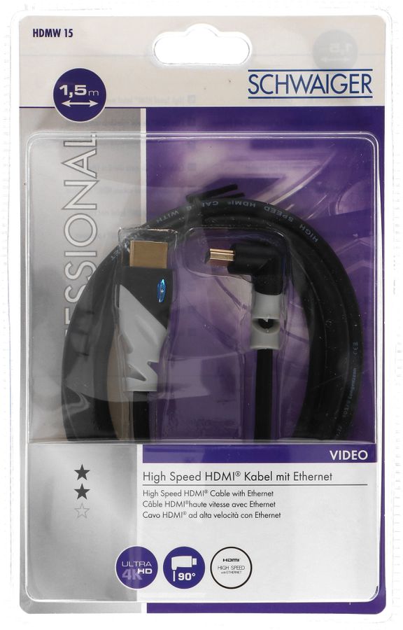 câble de raccordement HDMI équerre 1.5m noir/gris