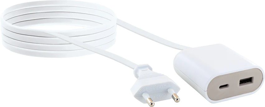 USB-adaptateur de charge rallonge 2.5m USB-A/C blanc