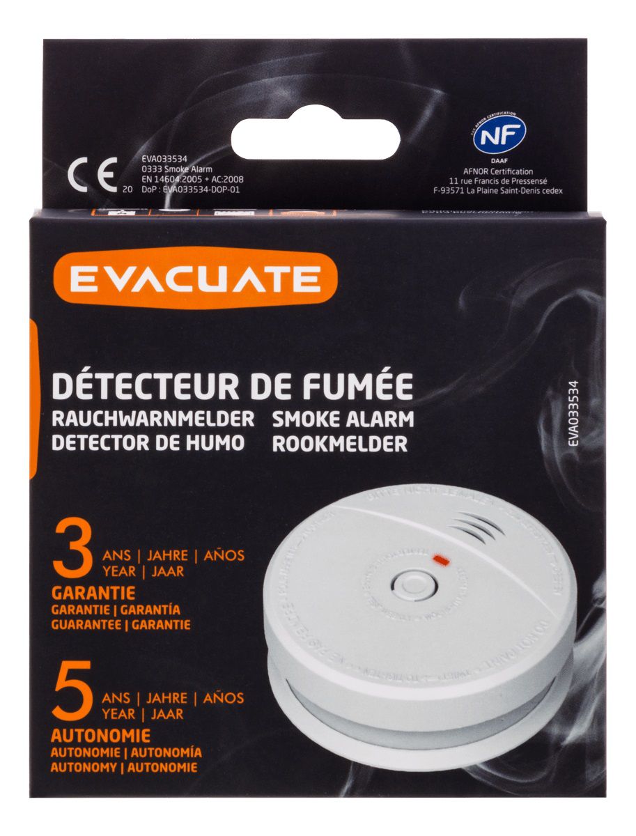 détecteur de fumée EVA033534 avec pile longue durée 5 ans blanc
