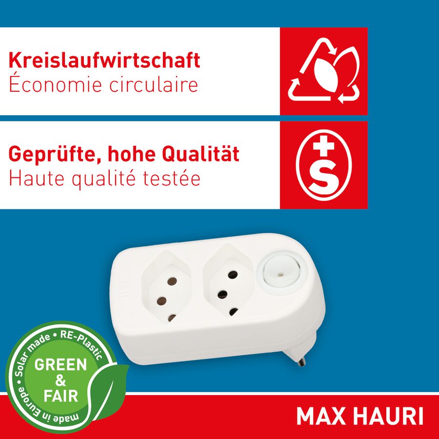 multi adaptateur ADAPT 2x type 13 blanc rotatif inter. Green+Fair