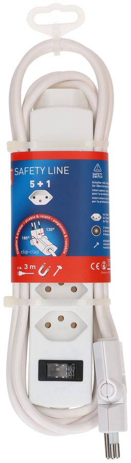 multiprise Safety Line 5+1x type 13 nr interrupteur 3m clip-clap